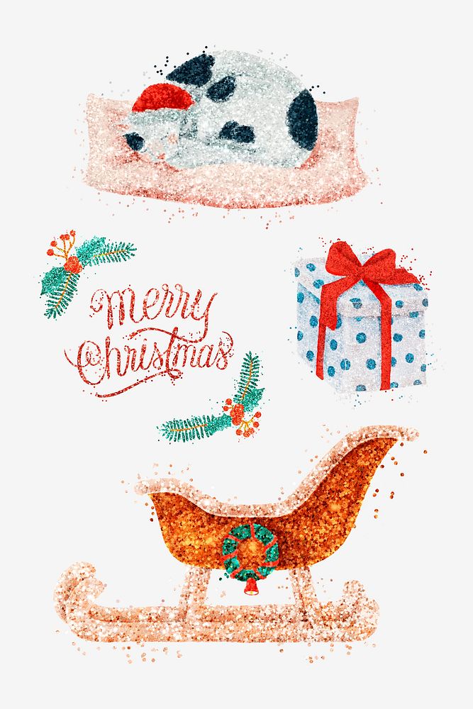 Colorful glitter Christmas hand drawn collection