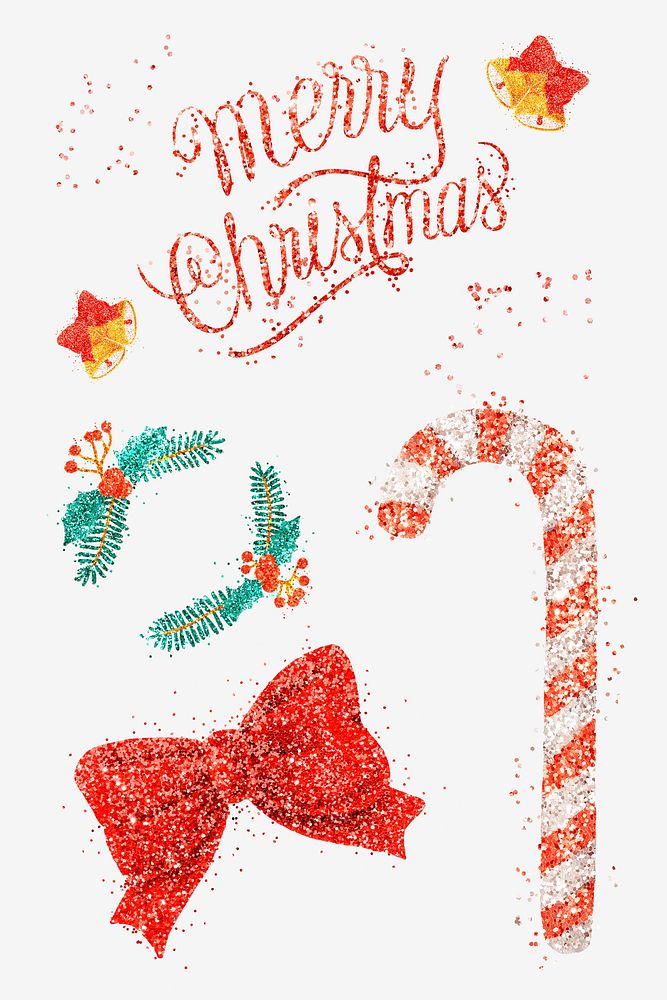 Colorful Christmas glittery illustration set