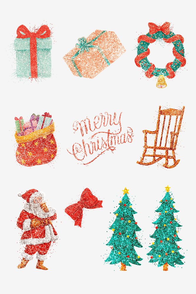 Glitter Christmas hand drawn collection