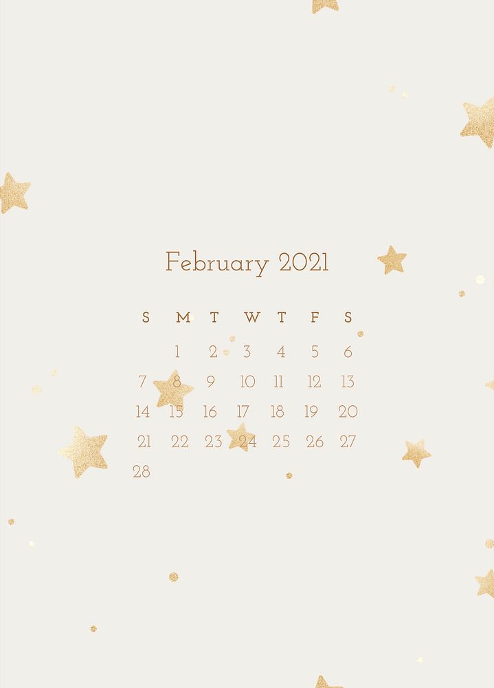 Calendar 2021 February editable template psd cute pattern