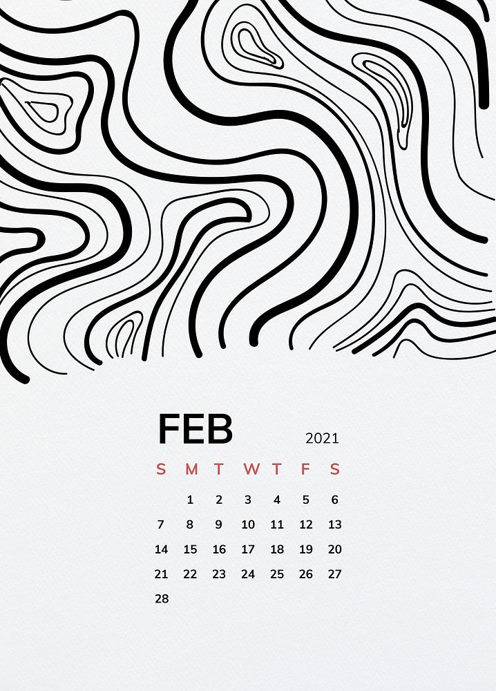 Calendar 2021 February printable template vector with black line pattern =background