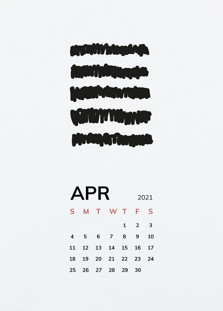 Calendar 2021 April printable template psd with black pattern 