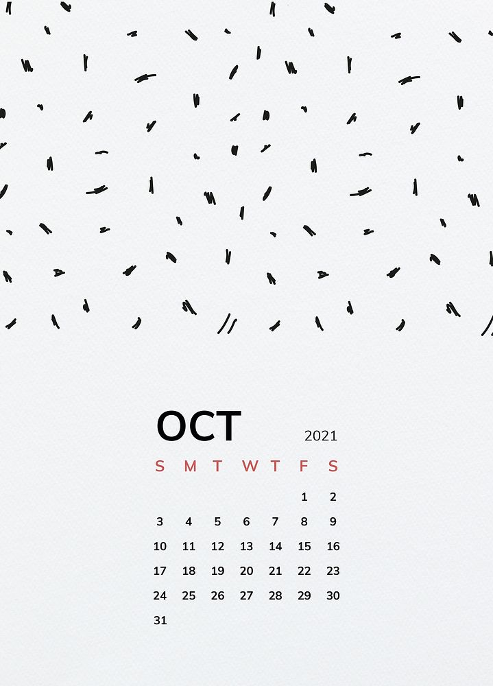 Calendar 2021 October printable template psd with black pattern 