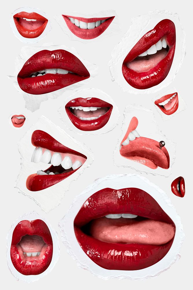 Sticker red lips expression vector cool Valentine&rsquo;s day collection