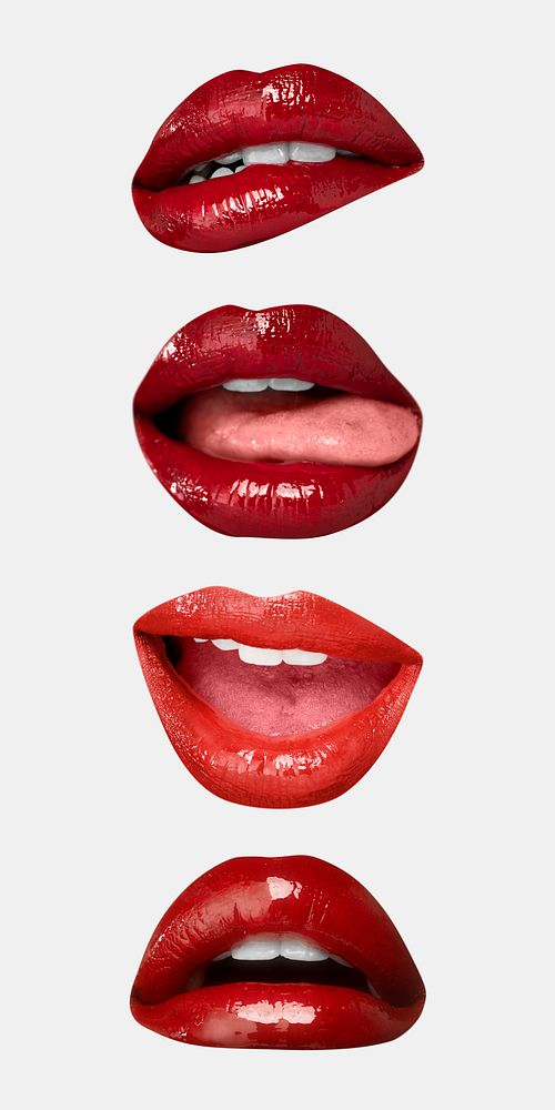 Red lips expression stickers psd Valentine&rsquo;s day theme collection