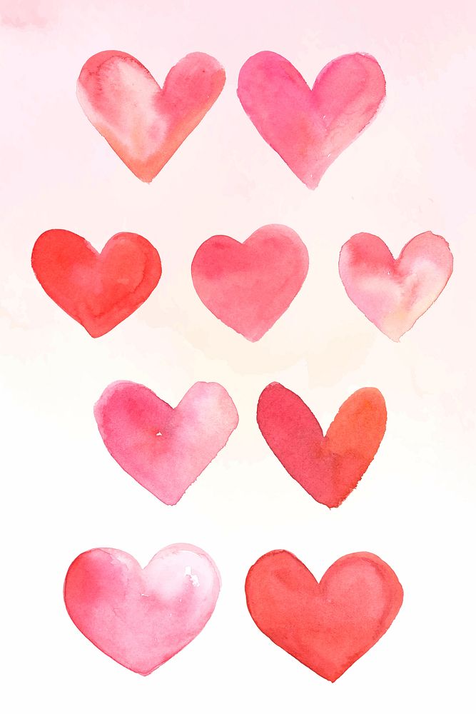 Watercolor heart sticker collection psd valentine's day edition