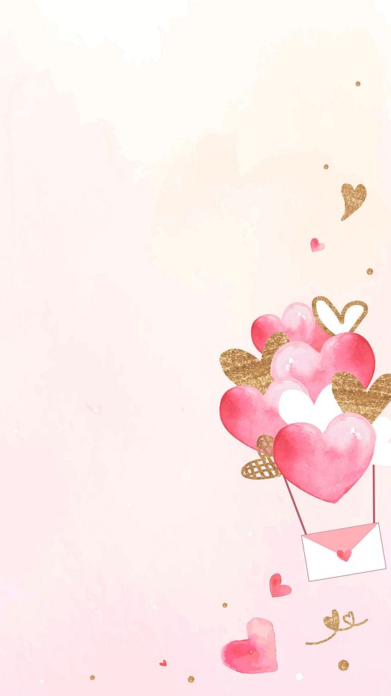 Pink valentine&rsquo;s background vector social media story  with flying love letter