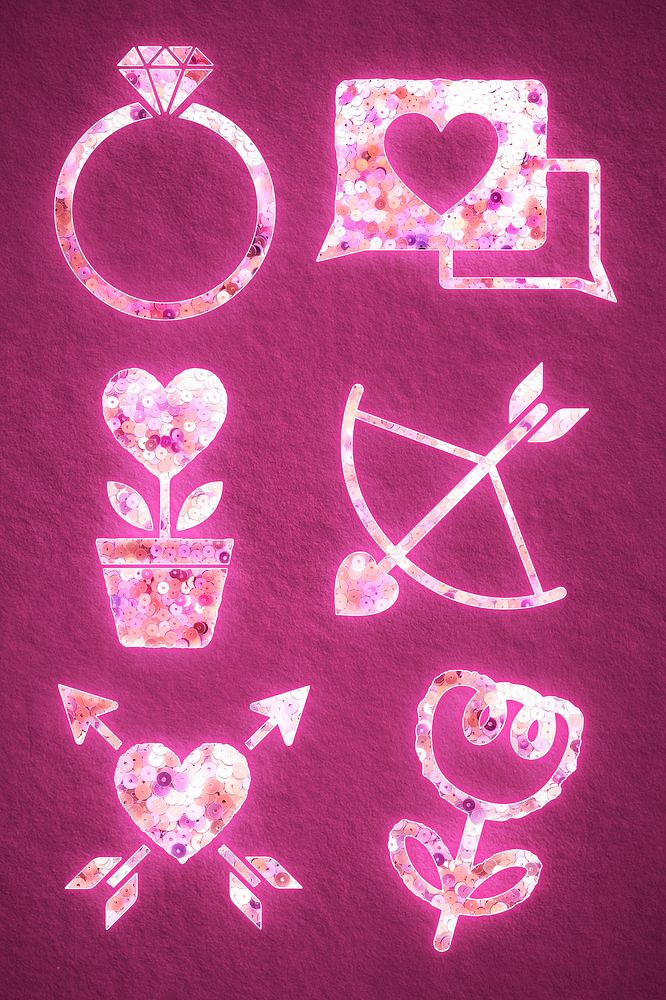 Glittery pink sequin valentine&rsquo;s sticker file set
