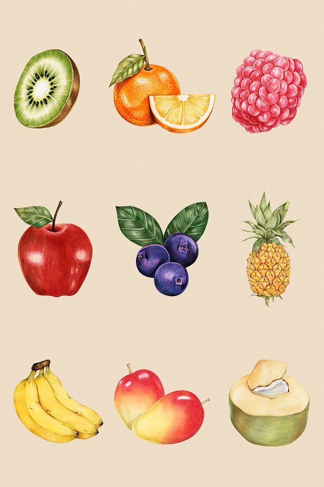 Summer fruits illustration psd sticker 