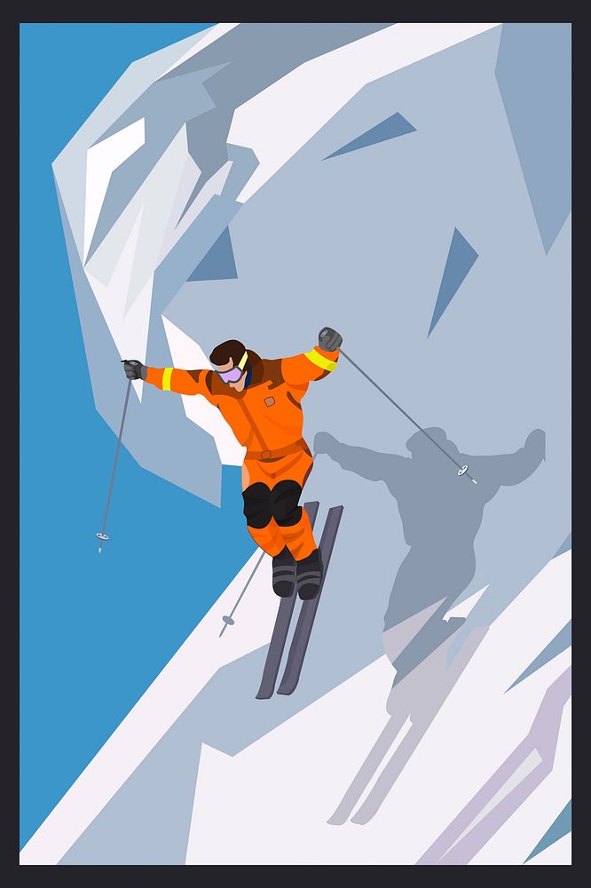 Man skiing illustration. Free public domain CC0 image.