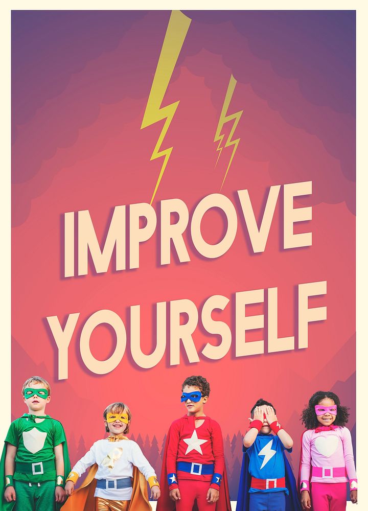 Group of superheroes kids with aspiration word graphic