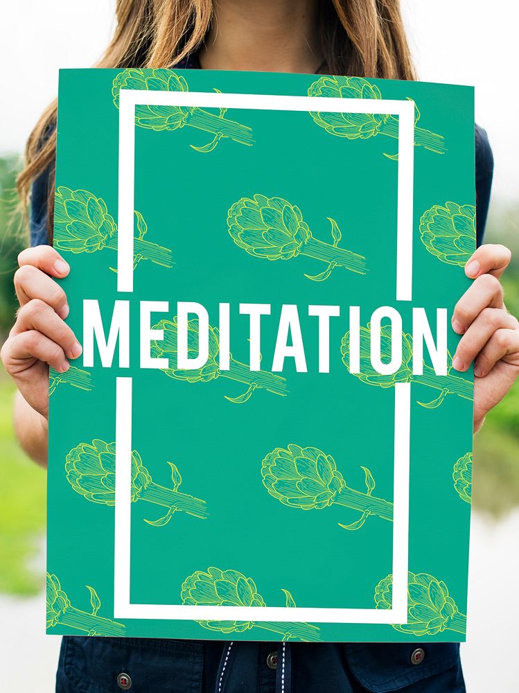 Meditation word on green background