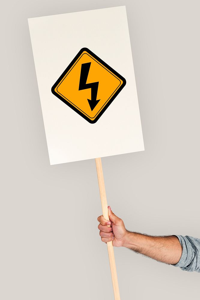 Studio Shoot Holding Banner with Lightning Attention Sign