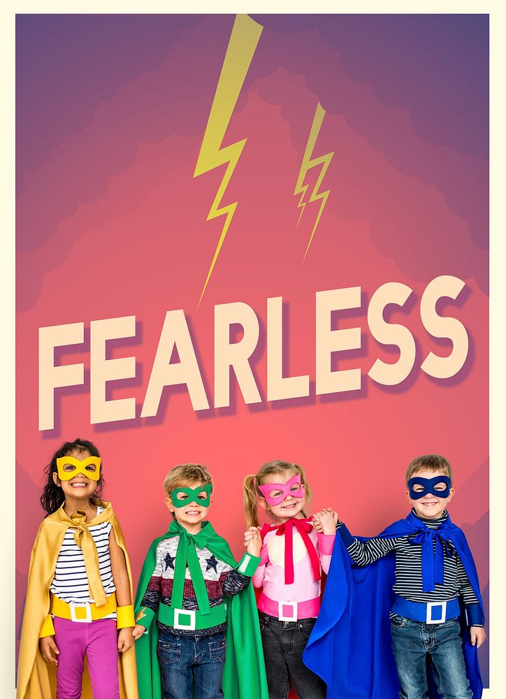 Group of superheroes kids with aspiration word graphic
