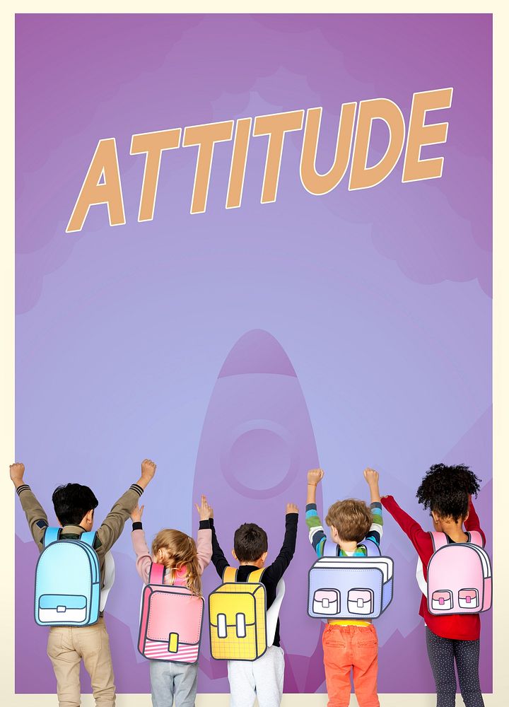 Group of school kids with aspiration word graphic