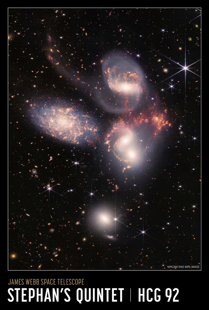 Stephan's Quintet Poster from NASA&rsquo;s James Webb Space Telescope (NIRCam Compass Image)