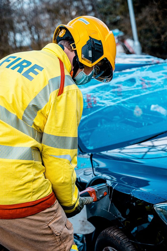Car crash rescue training, February 18, 2021, Cheshire, UK. Original public domain image from Flickr