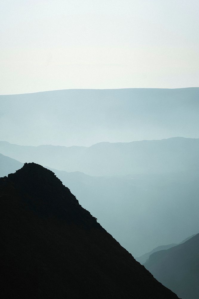 Misty view of Helvellyn range at the Lake District in England