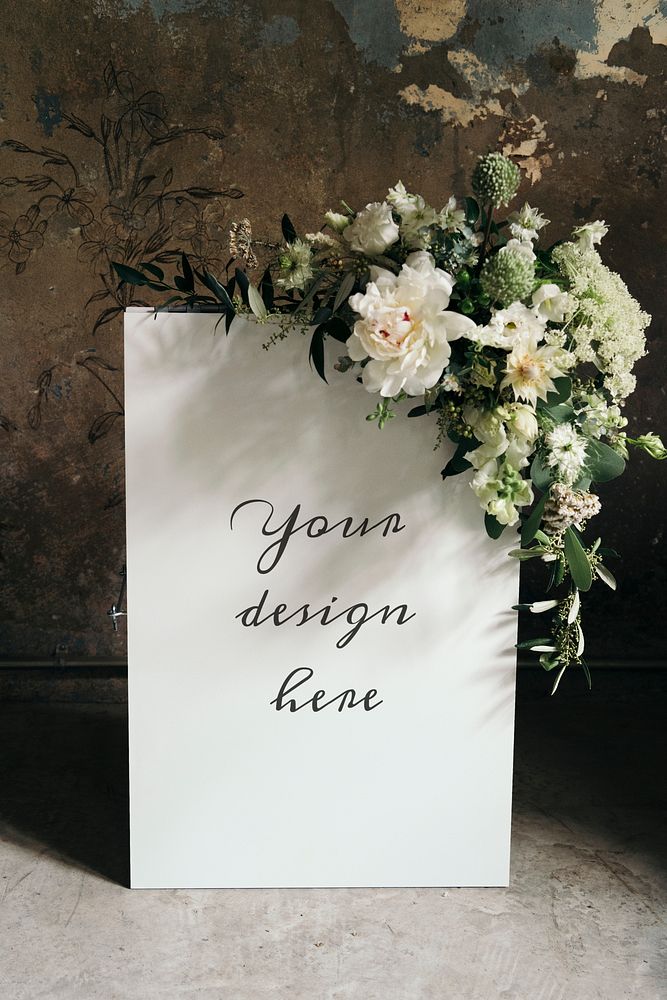 Beautiful white bouquet with a white poster template