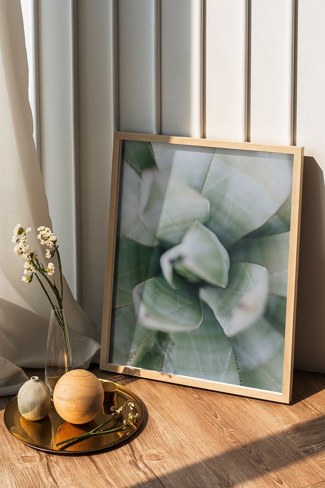 Photo frame mockup, aesthetic home decorations psd