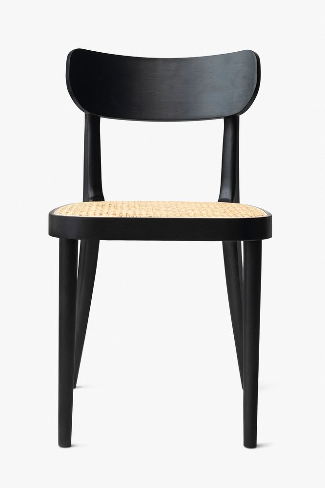 Black dining chair with rattan seat