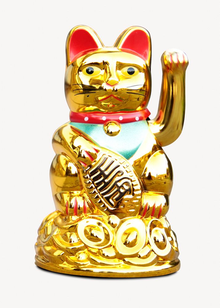 Gold Maneki Neko, Japanese cat figurine isolated design