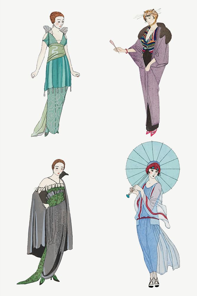 19th century fashion vector set, remix from artworks by George Barbier