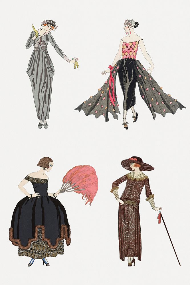 19th century fashion set, remix from artworks by George Barbier