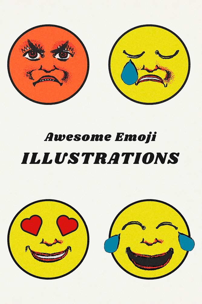 Vintage yellow round emoji set design element
