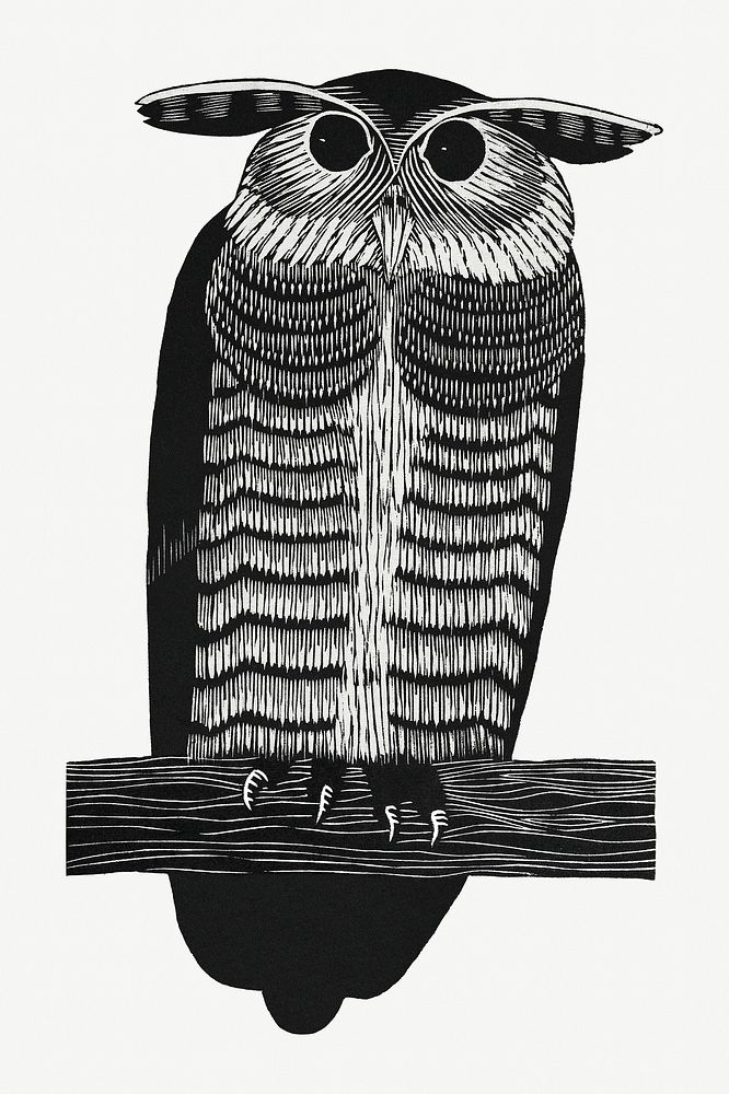 Vintage horned owl art print, remix from artworks by Samuel Jessurun de Mesquita