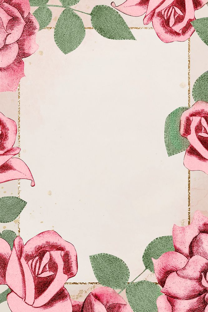 Vintage pink roses frame illustration, remix from artworks by Samuel Jessurun de Mesquita