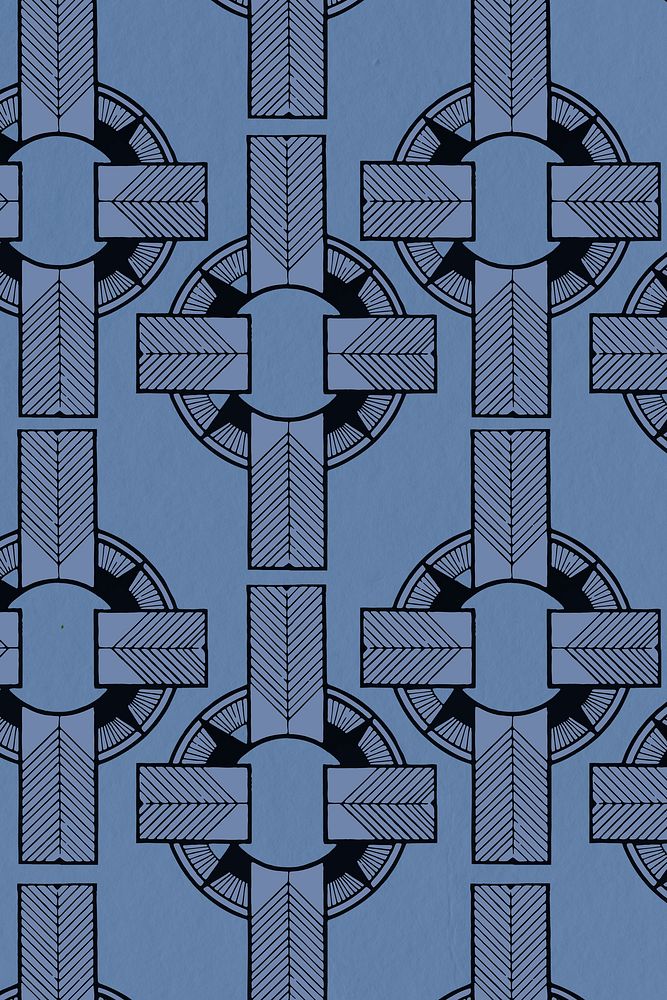 Vintage blue geometric gatsby pattern psd, remix from artworks by Samuel Jessurun de Mesquita