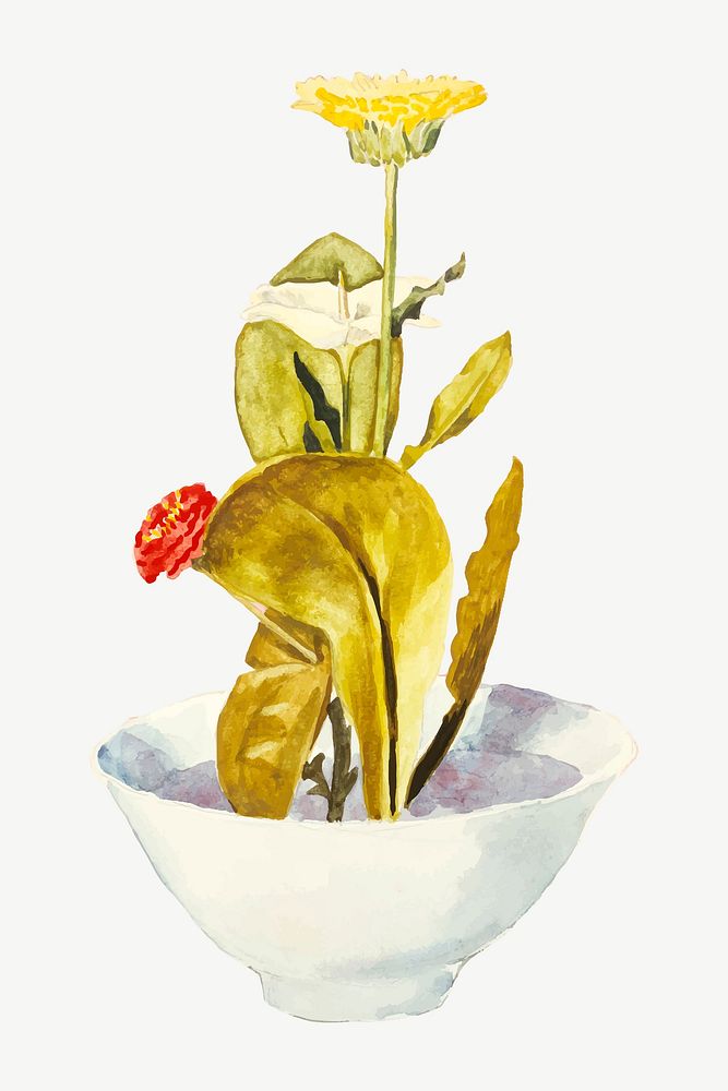 Vintage flower in bowl illustration vector, remix from artworks by Morton L. Schamberg