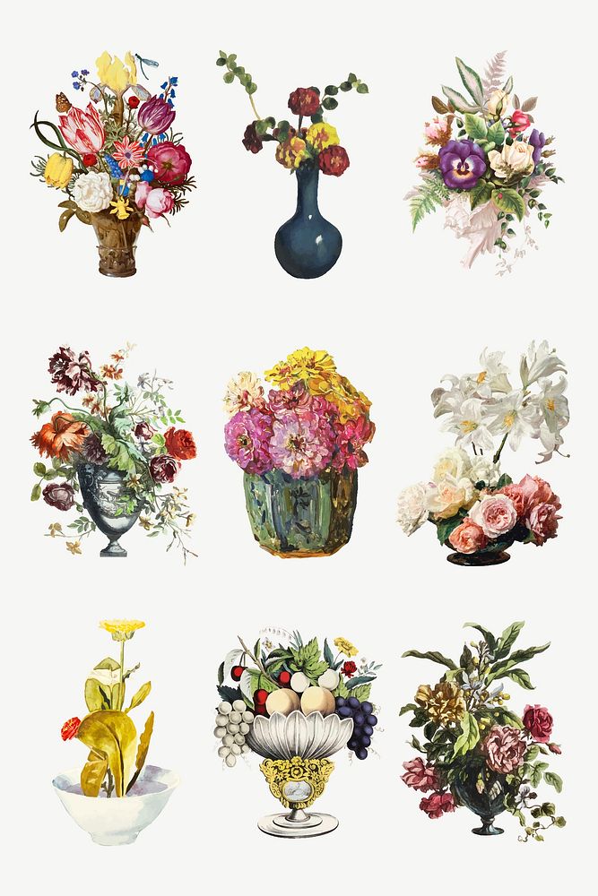 Vintage flowers vector botanical illustration set