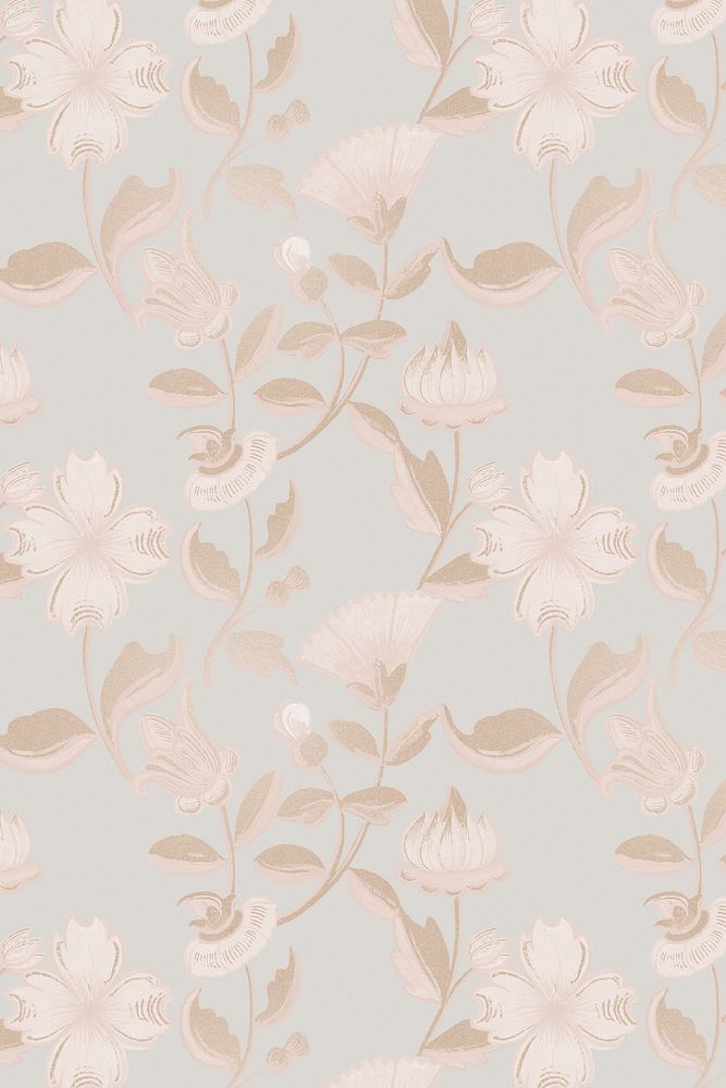 Vintage neutral floral pattern background, featuring public domain artworks