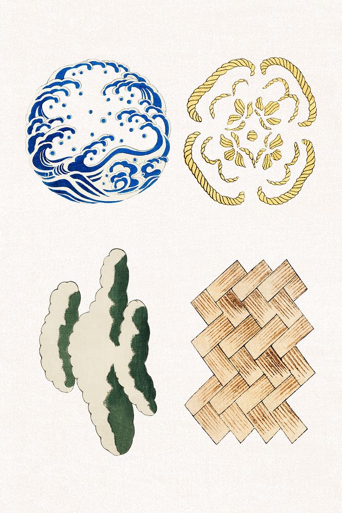 Japanese emblem ornamental element psd, remix of artwork by Watanabe Seitei