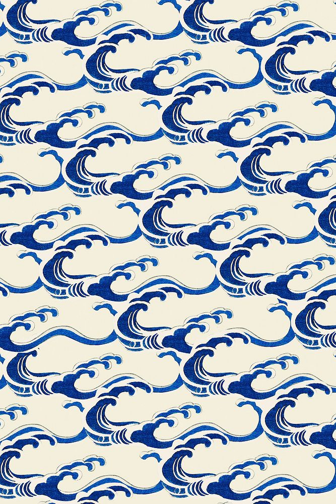 Traditional Japanese wave pattern, remix of artwork by Watanabe Seitei