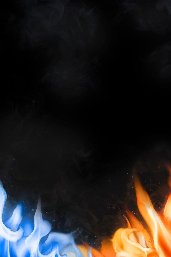 Flame border background, black realistic blue fire image vector