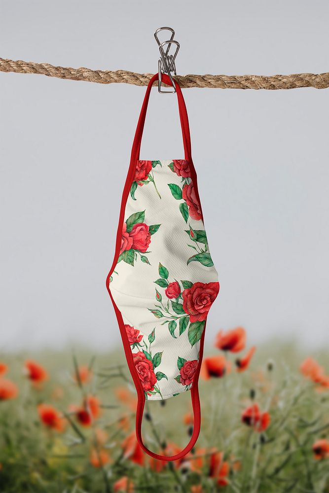 Rose pattern Covid-19 mask hanging on rope