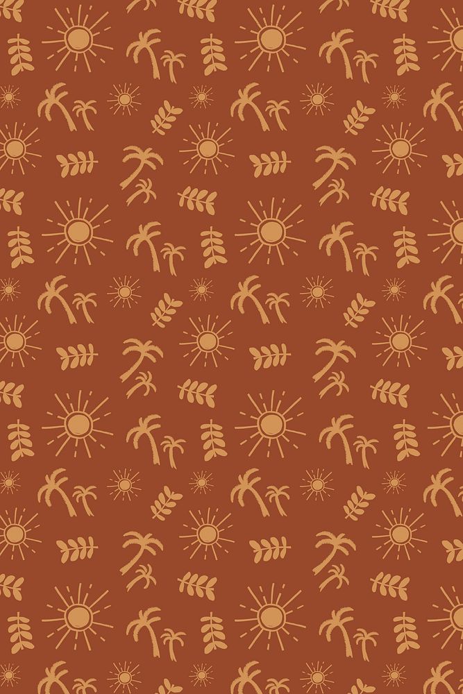 Brown tropical pattern background, Summer aesthetic