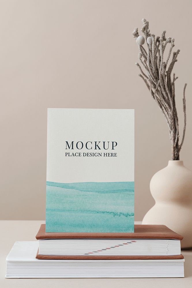 Flyer on books psd mockup ombre blue watercolor