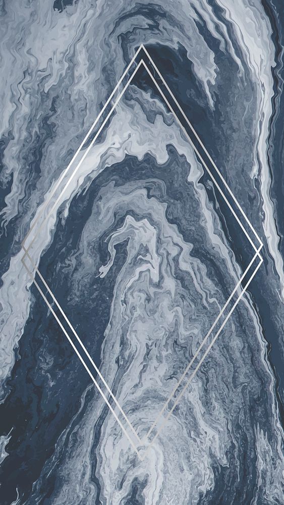 Rhombus silver frame on blue marble background vector