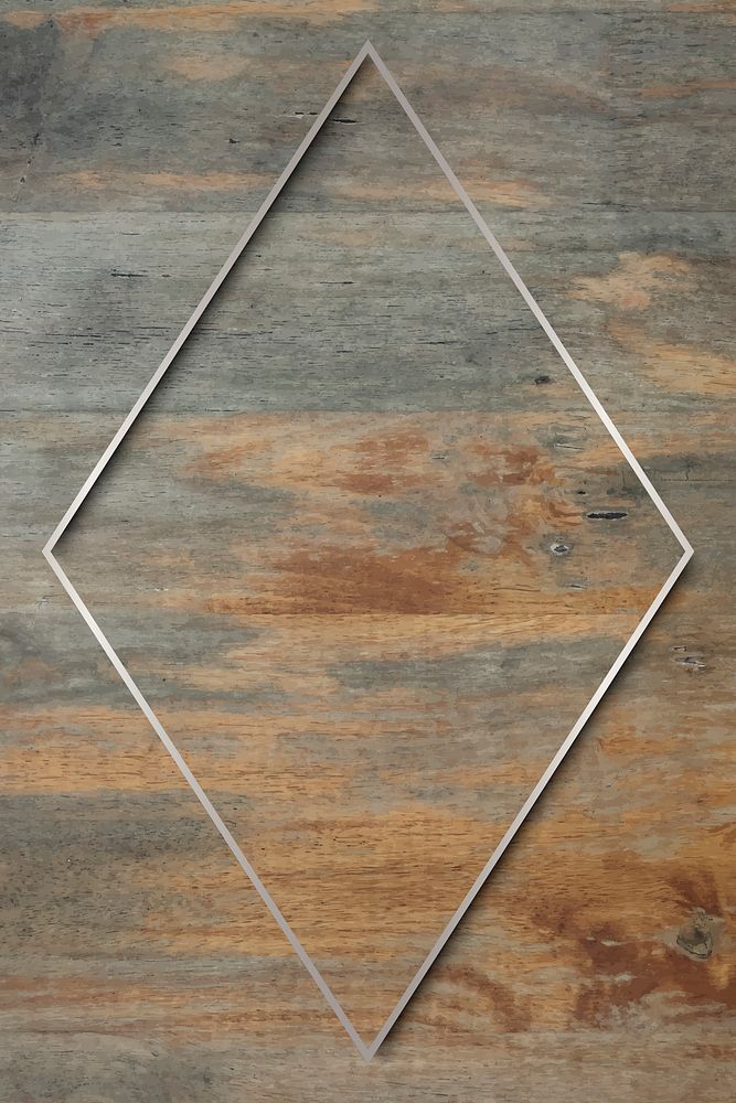 Rhombus silver frame on grunge wooden background vector