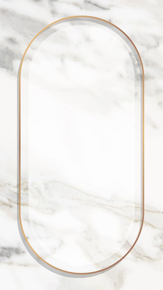 Oval gold frame on white marble mobile phone wallpaper vector