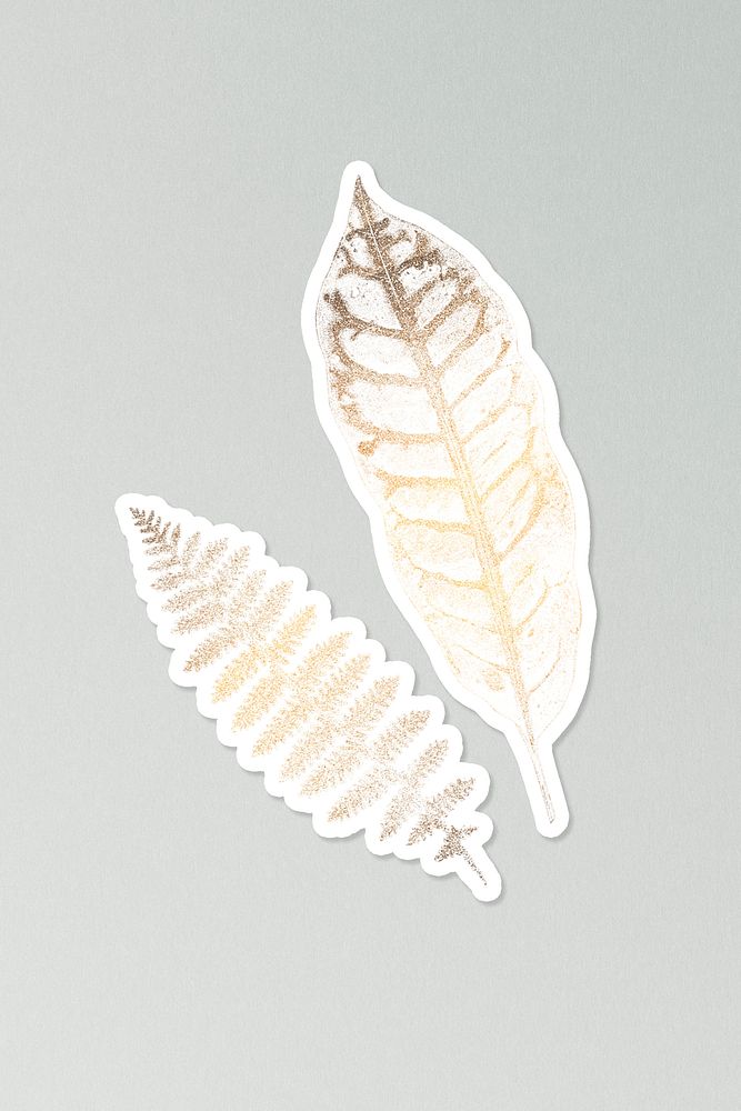 Shimmering golden fern leaf sticker design resource