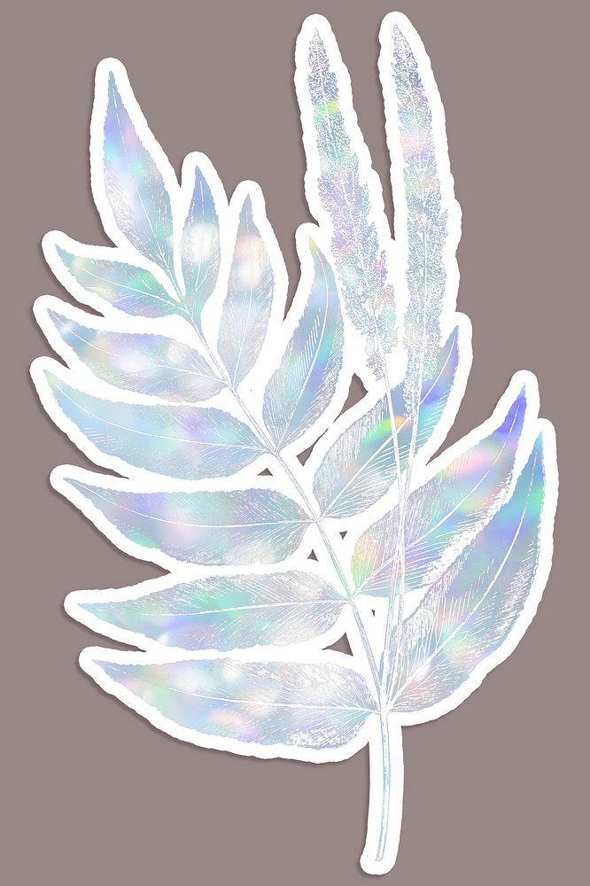 Holographic fern leaves sticker design element