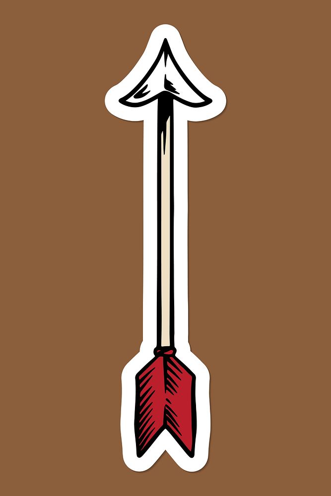 Pop art arrow sticker with a white border on a brown background vector