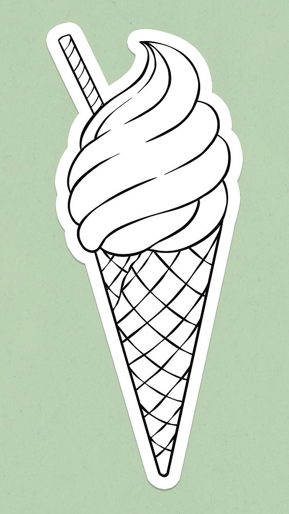 Psd cartoon sticker hand drawn ice cream clipart black and white