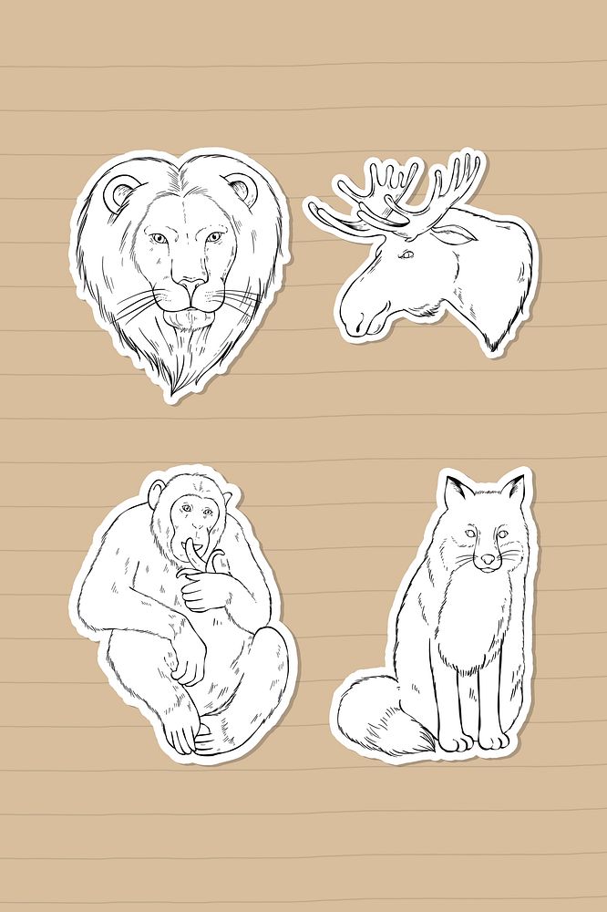 Psd wild animal sticker black and white collection