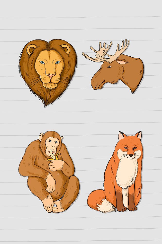 Wildlife sticker colorful set  illustration